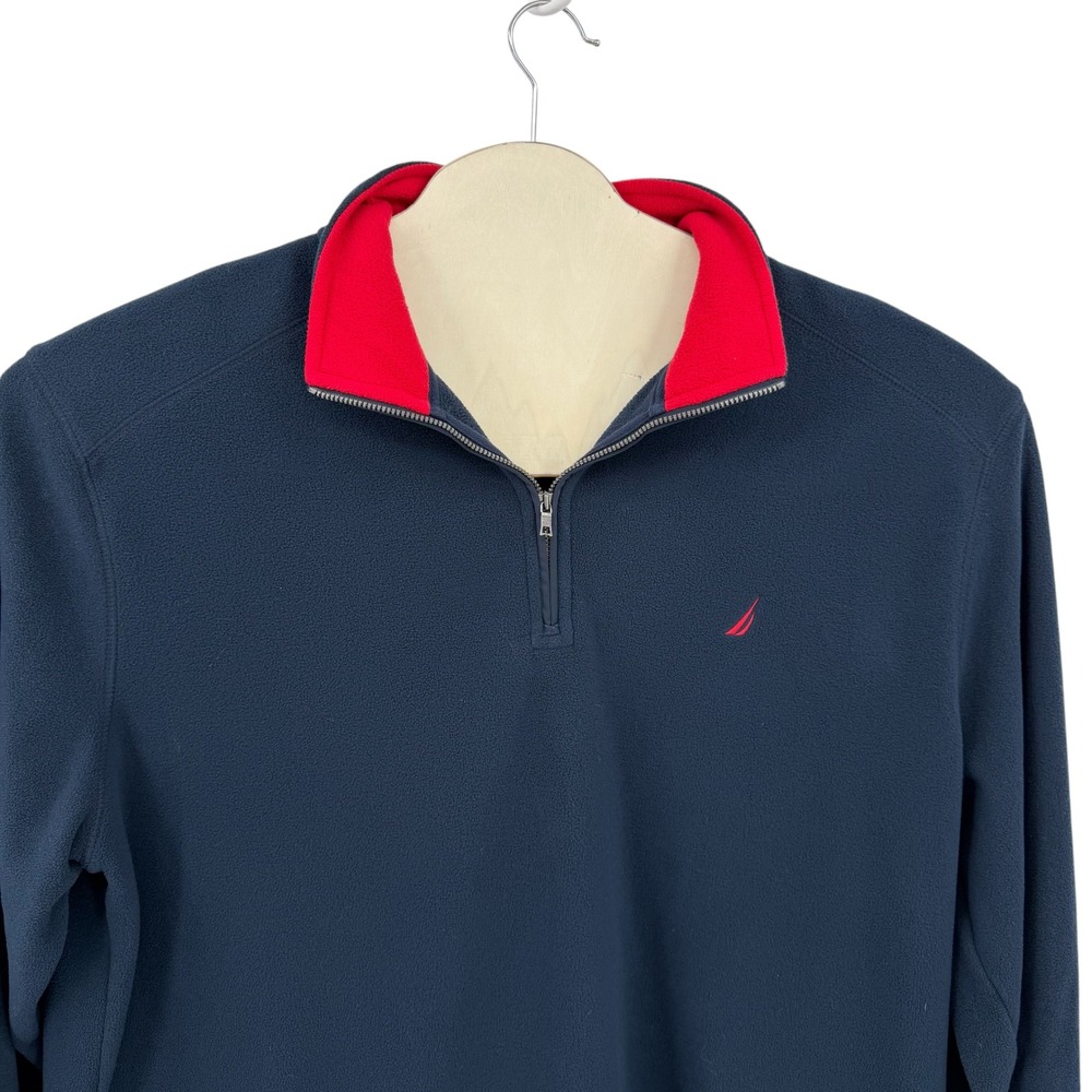 Nautica Fleece Pullover Men XXL Navy Blue 1/4 Zip Slim Fit Mock Neck Warm Gorp